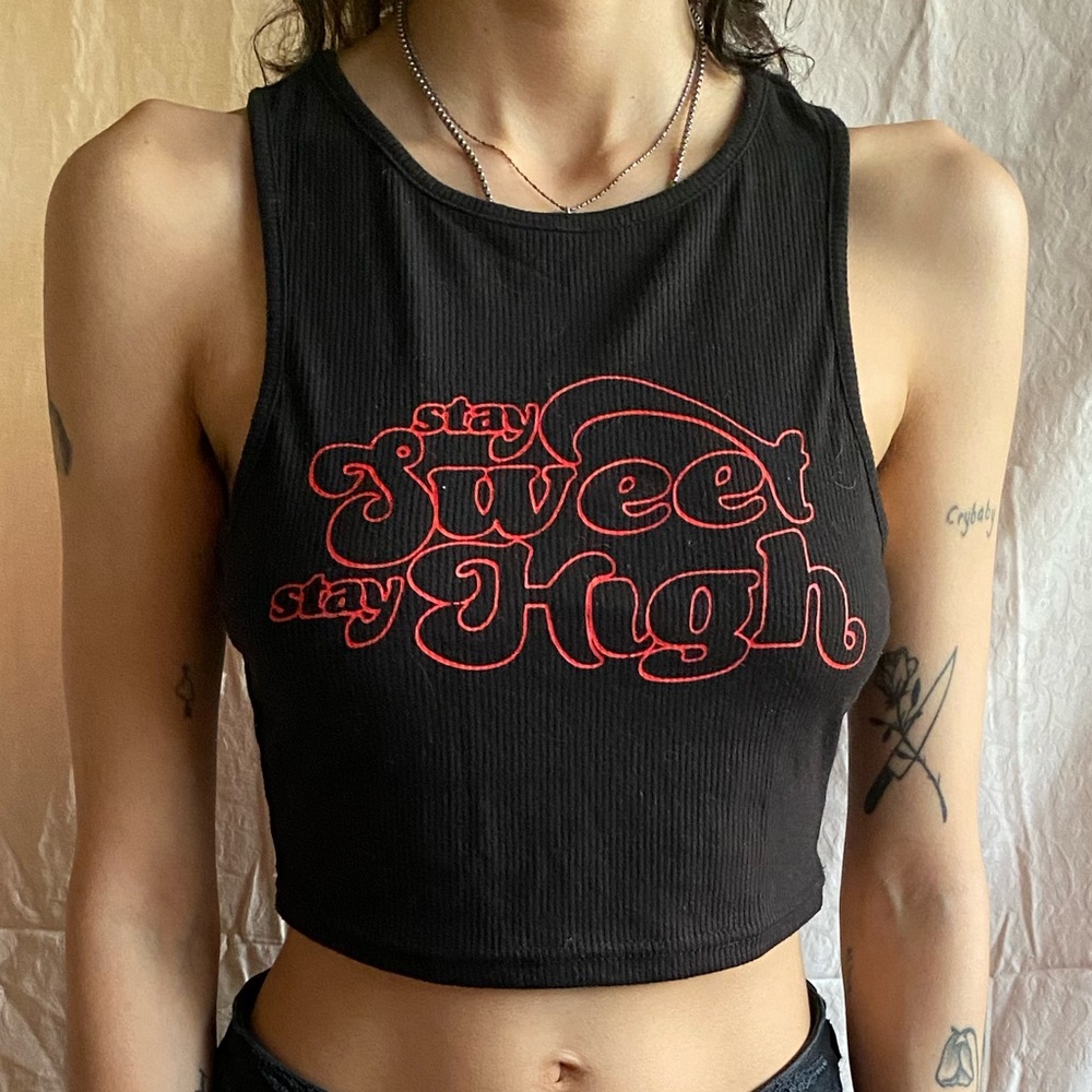 Graphic SHEIN tank crop top in black size S